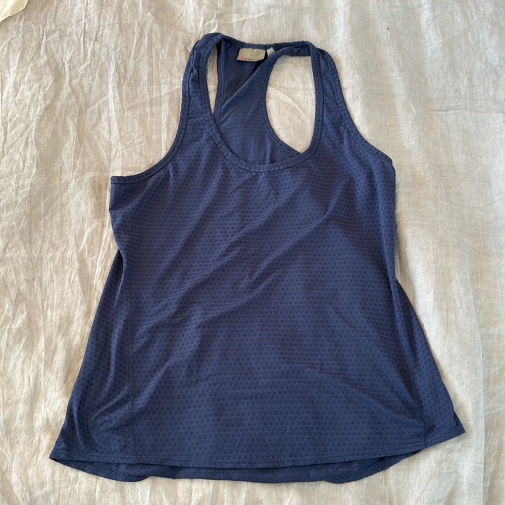 Athleta navy blue dotted top